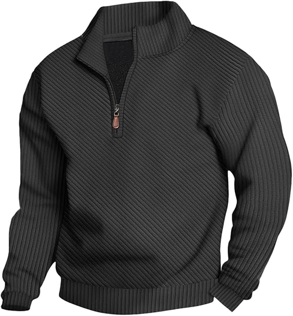 Mens Sweaters Pullover Sweater Casual Athletic Long Sleeve Quarter Zipper Stand Collar Sweatshirt