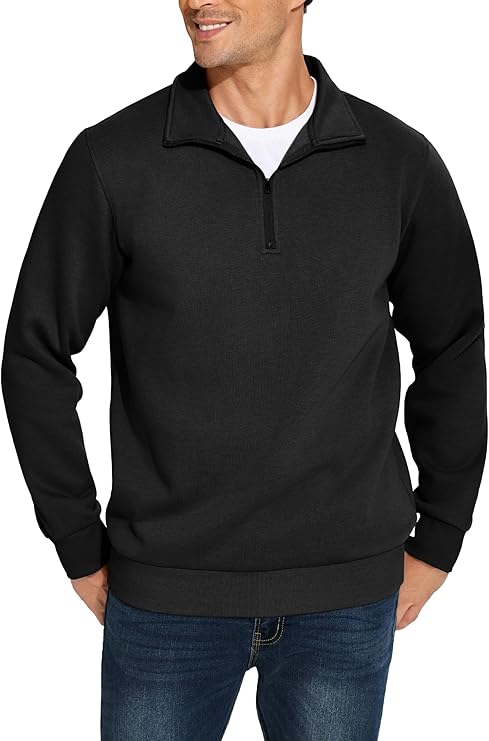 Men's Quarter Zip Pullover Sweatshirts Mock Neck Casual Long Sleeve Fall Winter Warm Fleece Cotton Sweatshirt