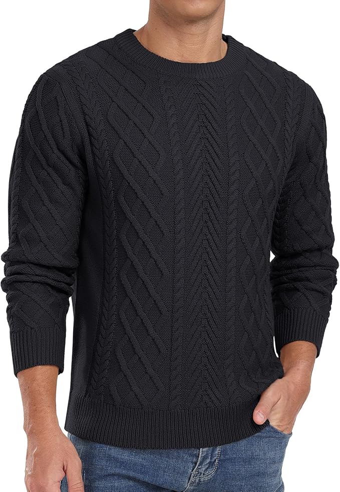 Men's Pullover Sweater Fisherman Long Sleeve Chunky Knit Sweater Classic Casual Crewneck Sweaters