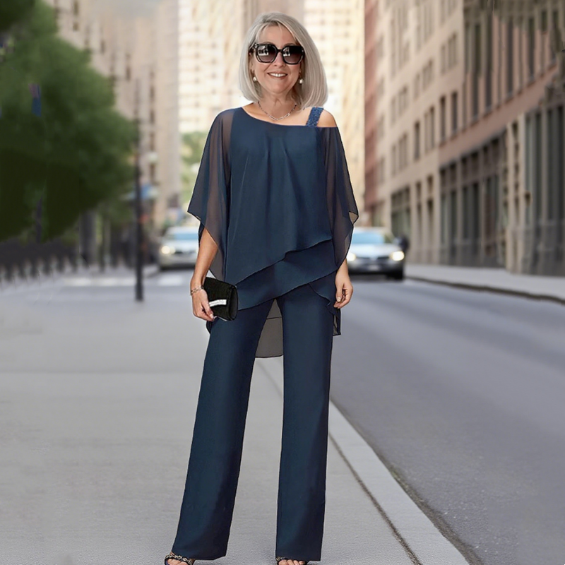 ⏳Time-Limited Special⏰Women's Irregular Chiffon 2-Piece Set – Flowy Top & Wide-Leg Pants 🌬️