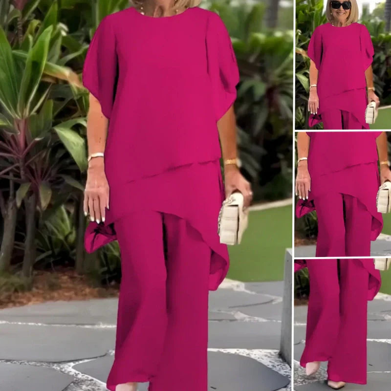 Charming Irregular Top & Wide Leg Pants Set