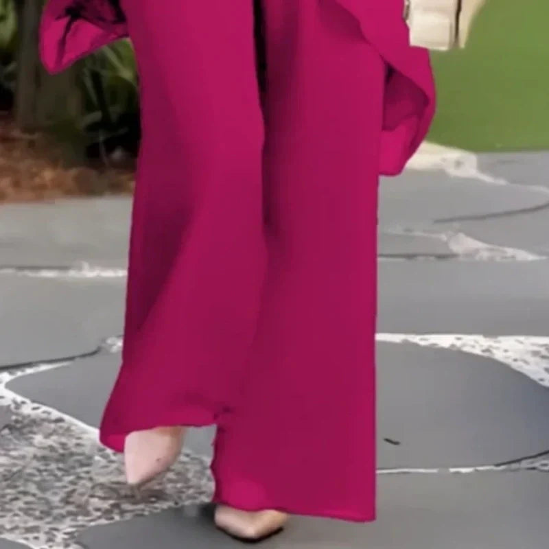 Charming Irregular Top & Wide Leg Pants Set